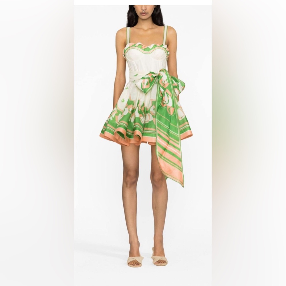 ZIMMERMANN 
High Tide Linen And Silk Tie-Waist Minidress, SIZE 3